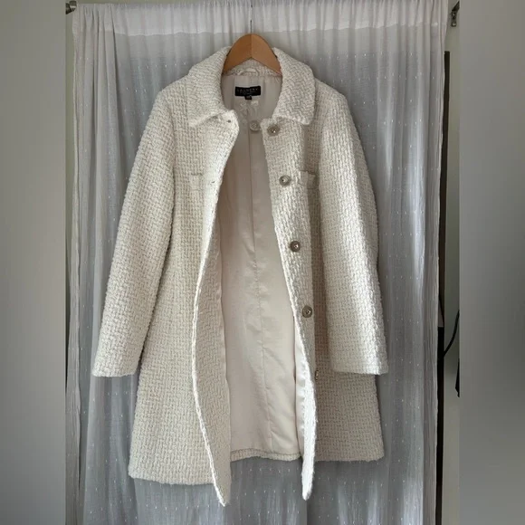 Laundry By Shelli Segal Cream Textured Teddy Jacket - Picture 5 of 7